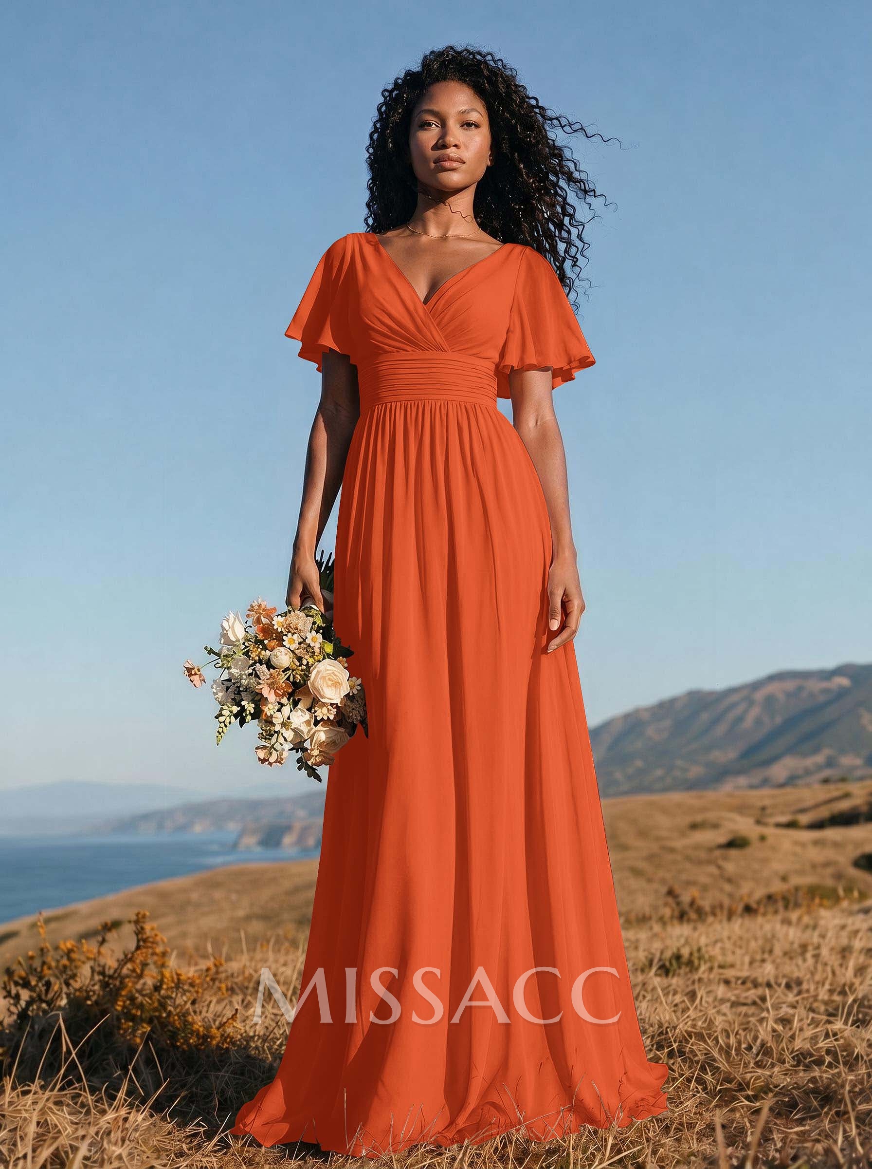 Classy A-Line V-Neck Flutter Sleeve Chiffon Bridesmaid Dresses Classy A-Line V-Neck Flutter Sleeve Chiffon Bridesmaid Dresses
