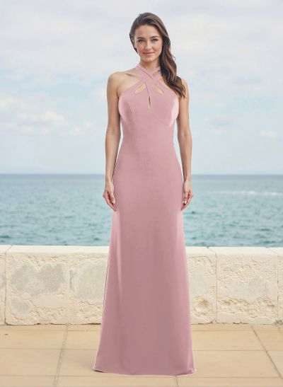 Flattering Trumpet Halter Sleeveless Elastic Satin Bridesmaid Dresses
