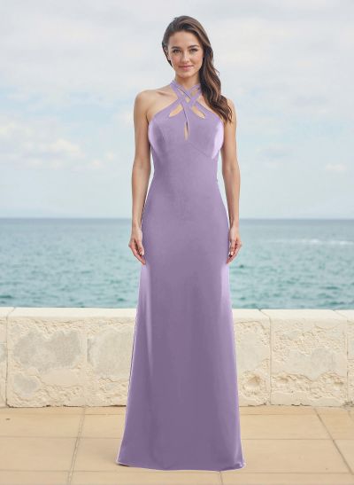 Flattering Trumpet Halter Sleeveless Elastic Satin Bridesmaid Dresses