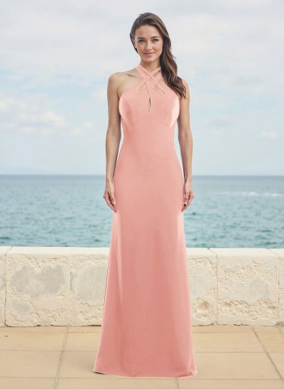 Flattering Trumpet Halter Sleeveless Elastic Satin Bridesmaid Dresses