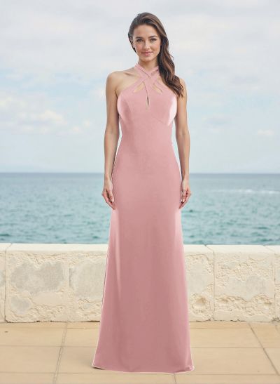 Flattering Trumpet Halter Sleeveless Elastic Satin Bridesmaid Dresses