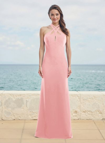 Flattering Trumpet Halter Sleeveless Elastic Satin Bridesmaid Dresses
