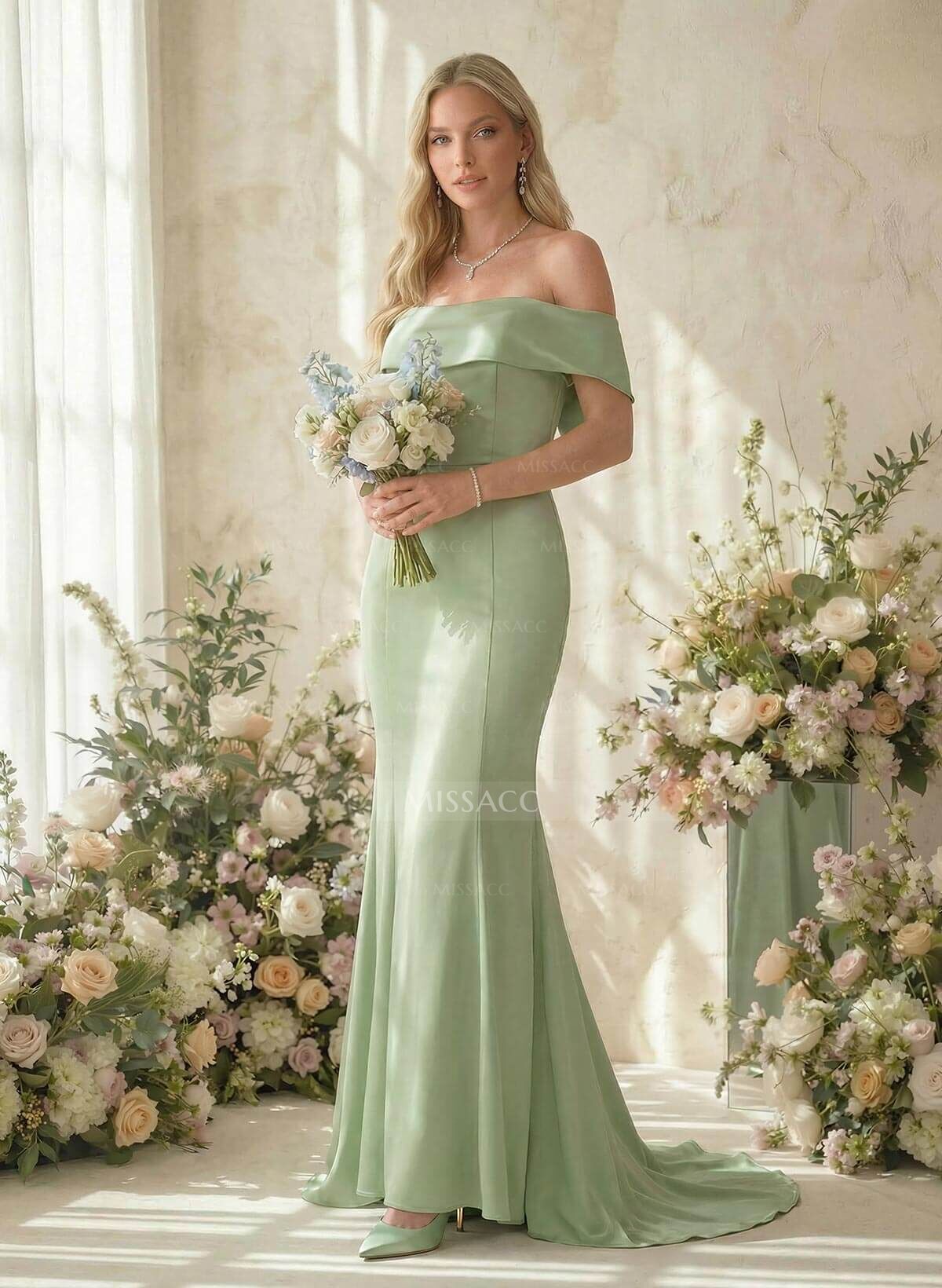 Elegant Trumpet Off-The-Shoulder Sleeveless Satin Bridesmaid Dresses