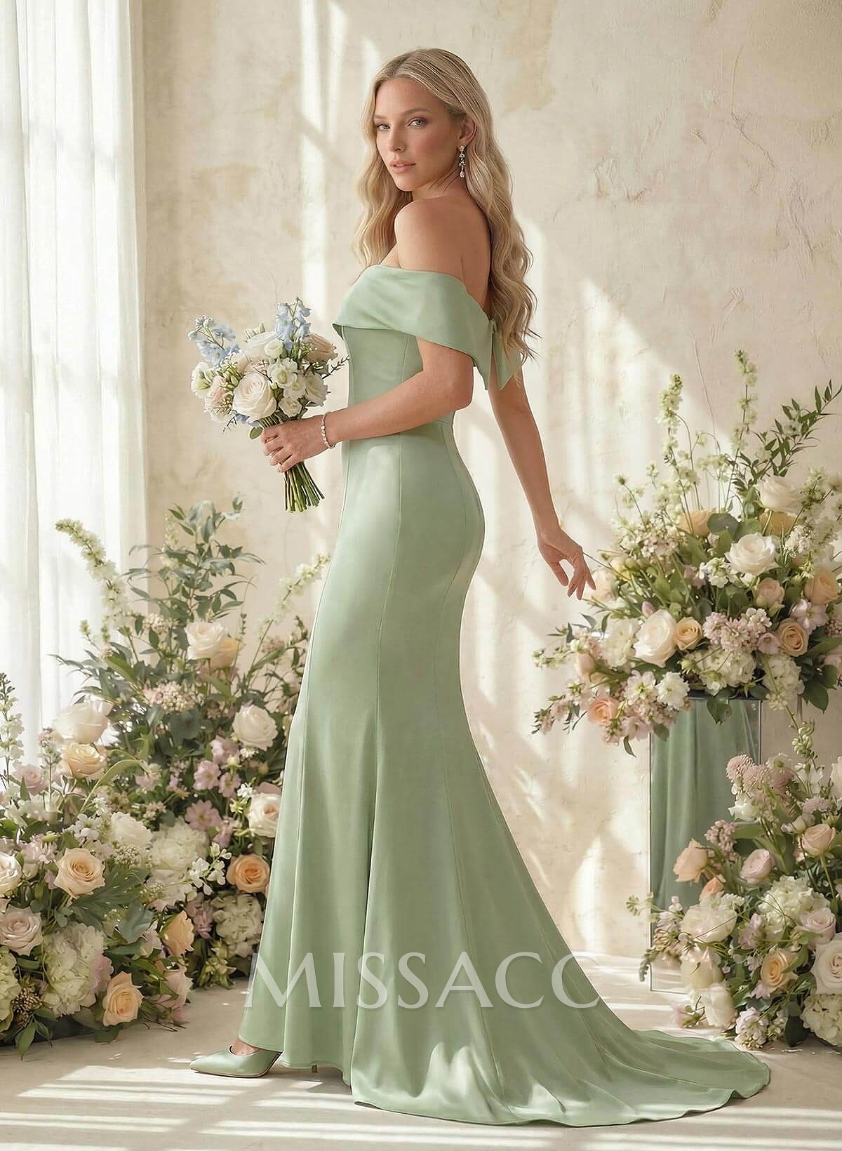 Elegant Trumpet Off-The-Shoulder Sleeveless Satin Bridesmaid Dresses Elegant Trumpet Off-The-Shoulder Sleeveless Satin Bridesmaid Dresses