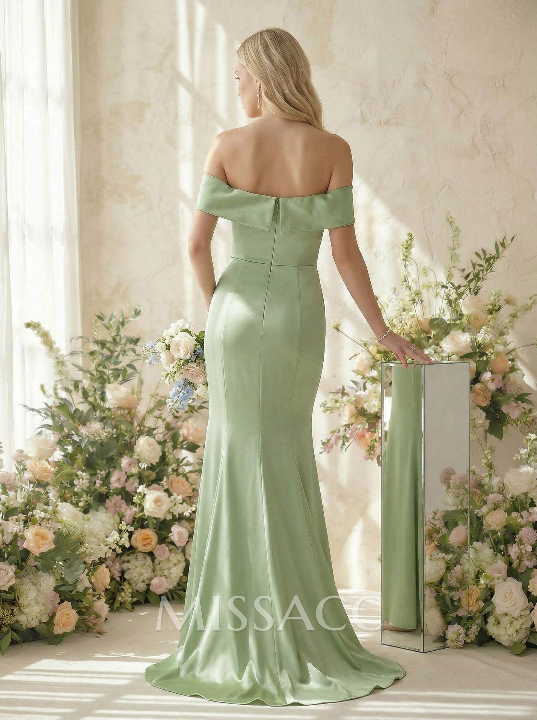 Elegant Trumpet Off-The-Shoulder Sleeveless Satin Bridesmaid Dresses Elegant Trumpet Off-The-Shoulder Sleeveless Satin Bridesmaid Dresses