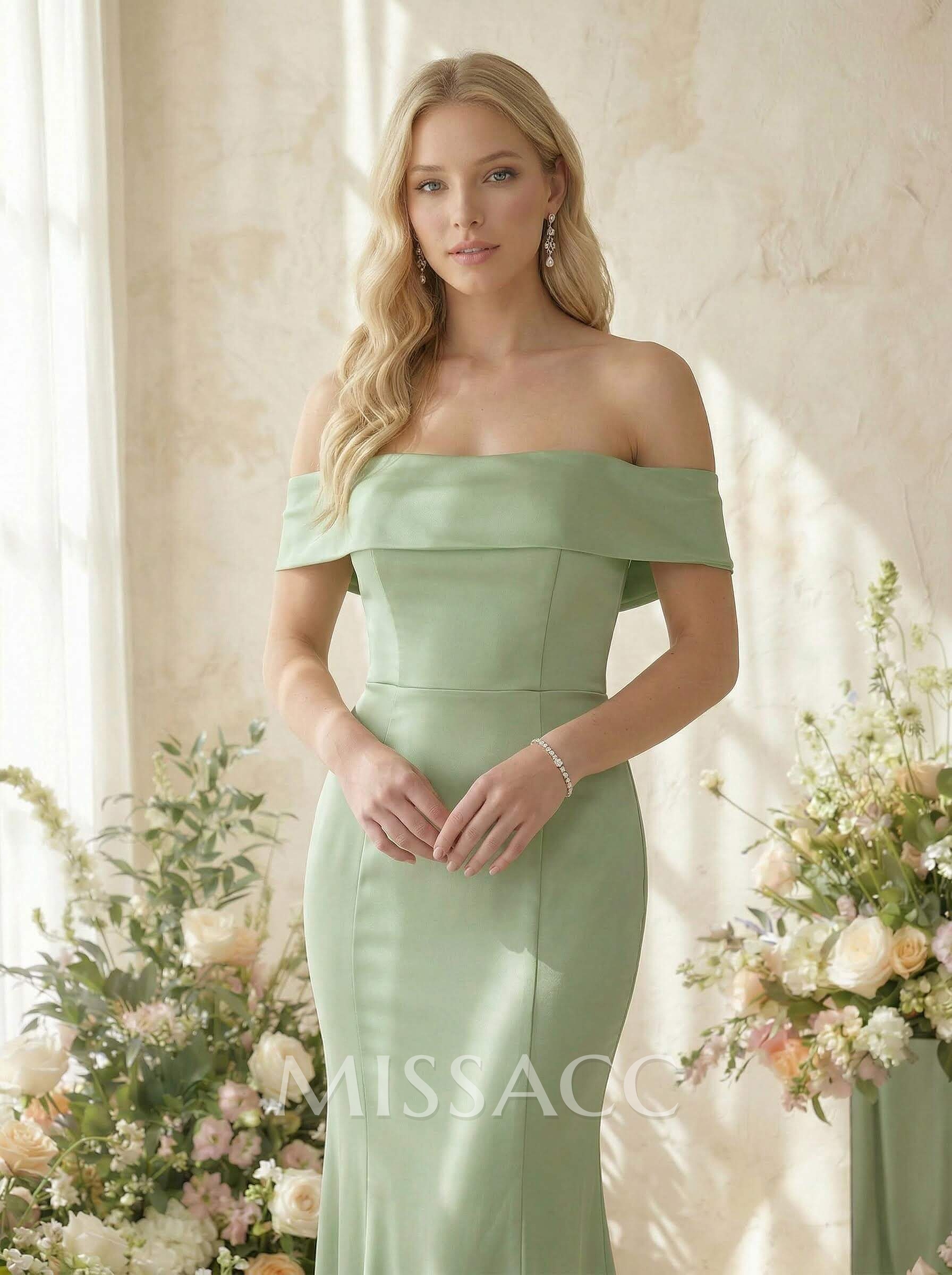 Elegant Trumpet Off-The-Shoulder Sleeveless Satin Bridesmaid Dresses Elegant Trumpet Off-The-Shoulder Sleeveless Satin Bridesmaid Dresses