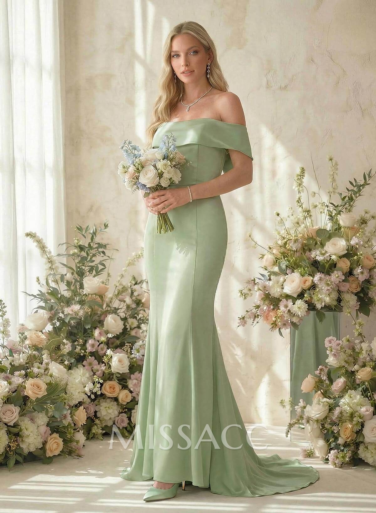 Elegant Trumpet Off-The-Shoulder Sleeveless Satin Bridesmaid Dresses Elegant Trumpet Off-The-Shoulder Sleeveless Satin Bridesmaid Dresses