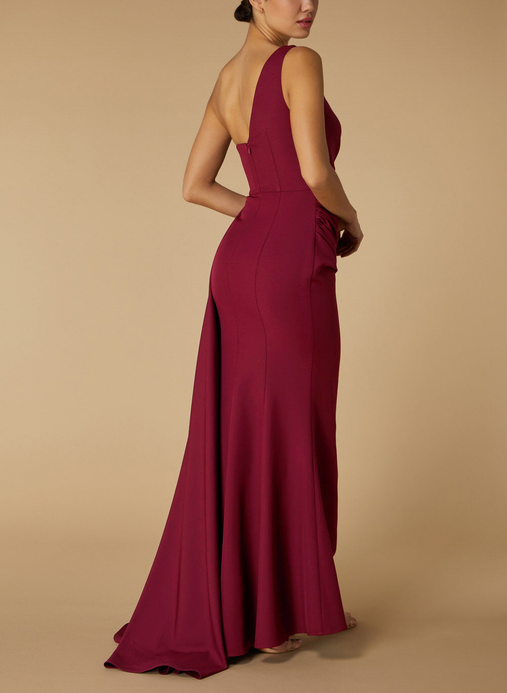 Simple Asymmetrical Neck High Split Satin Bridesmaid Dresses