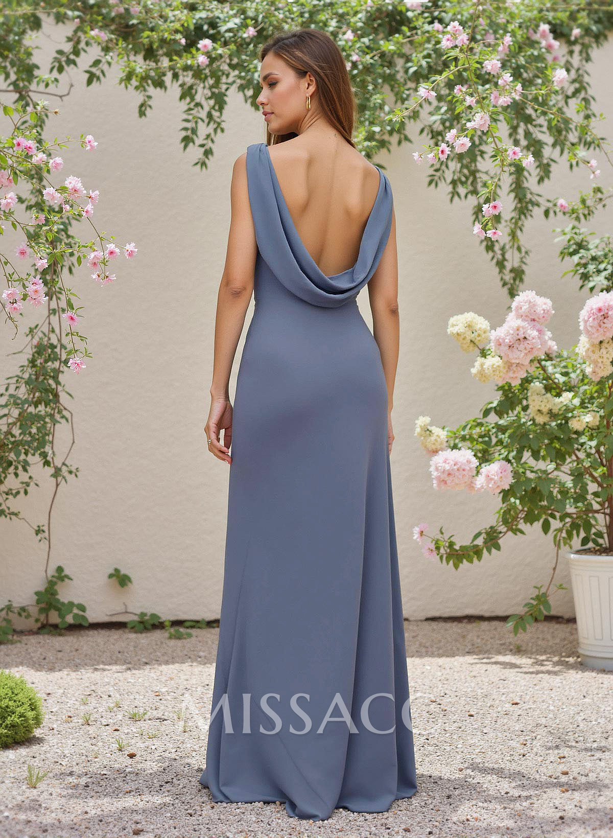 Simple Cowl Neck Cowl Back Floor-Length Elastic Satin Bridesmaid Dresses