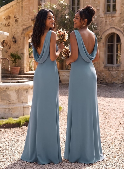 Simple Cowl Neck Cowl Back Floor-Length Elastic Satin Bridesmaid Dresses