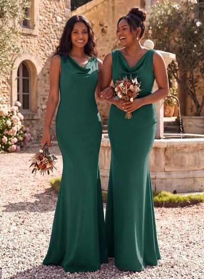 Simple Cowl Neck Cowl Back Floor-Length Elastic Satin Bridesmaid Dresses