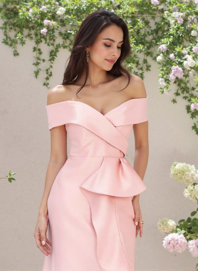 Elegant Off-The-Shoulder Ruffle A-Line Sweep Train Satin Bridesmaid Dresses