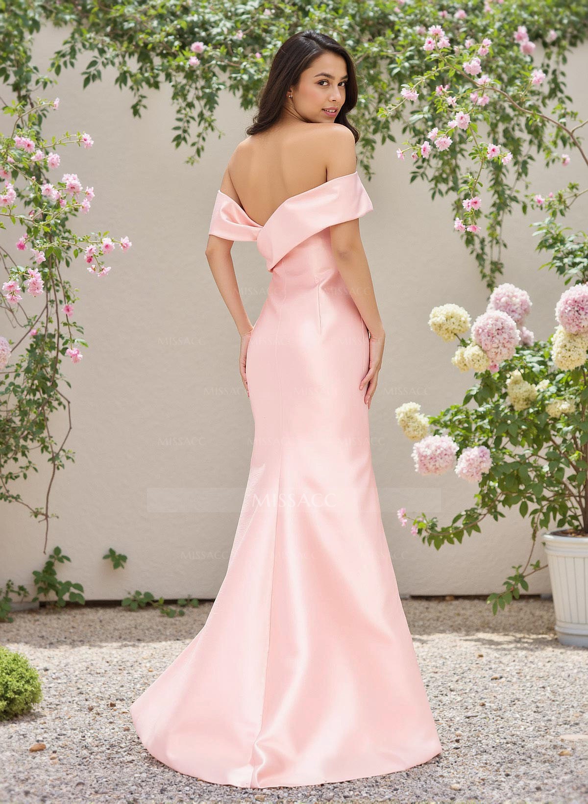 Elegant Off-The-Shoulder Ruffle A-Line Sweep Train Satin Bridesmaid Dresses