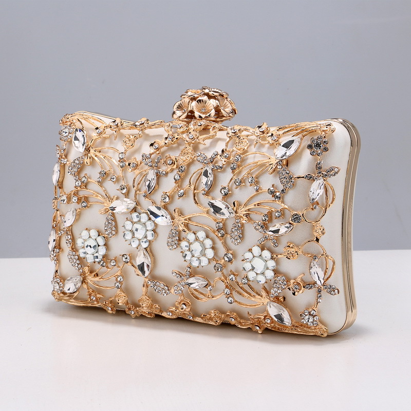 Crystal Rhinestone Flower PU Snap Closure Clutches & Bags For Event/Party/Wedding