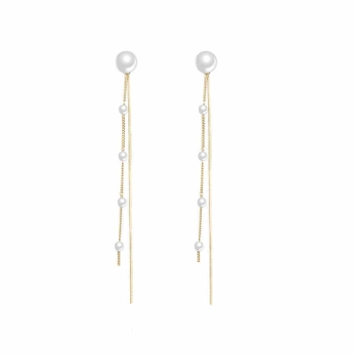 Long Drop Pearl Tassel Linear Earrings