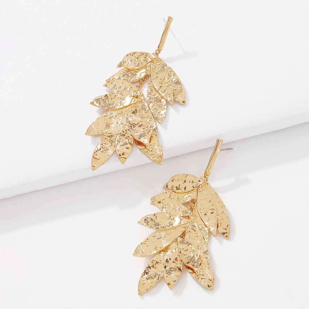 Multi-Layered Leaves Vintage Metallic Tassel Earrings