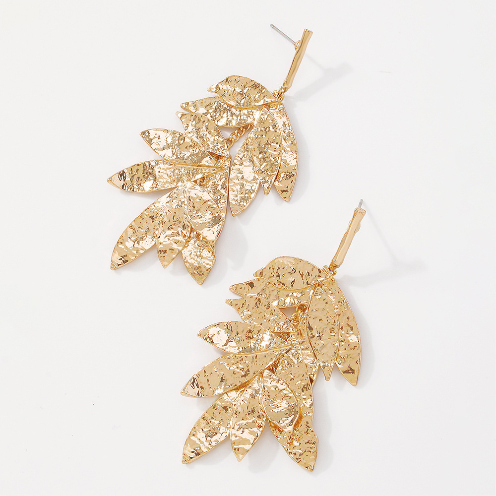 Multi-Layered Leaves Vintage Metallic Tassel Earrings