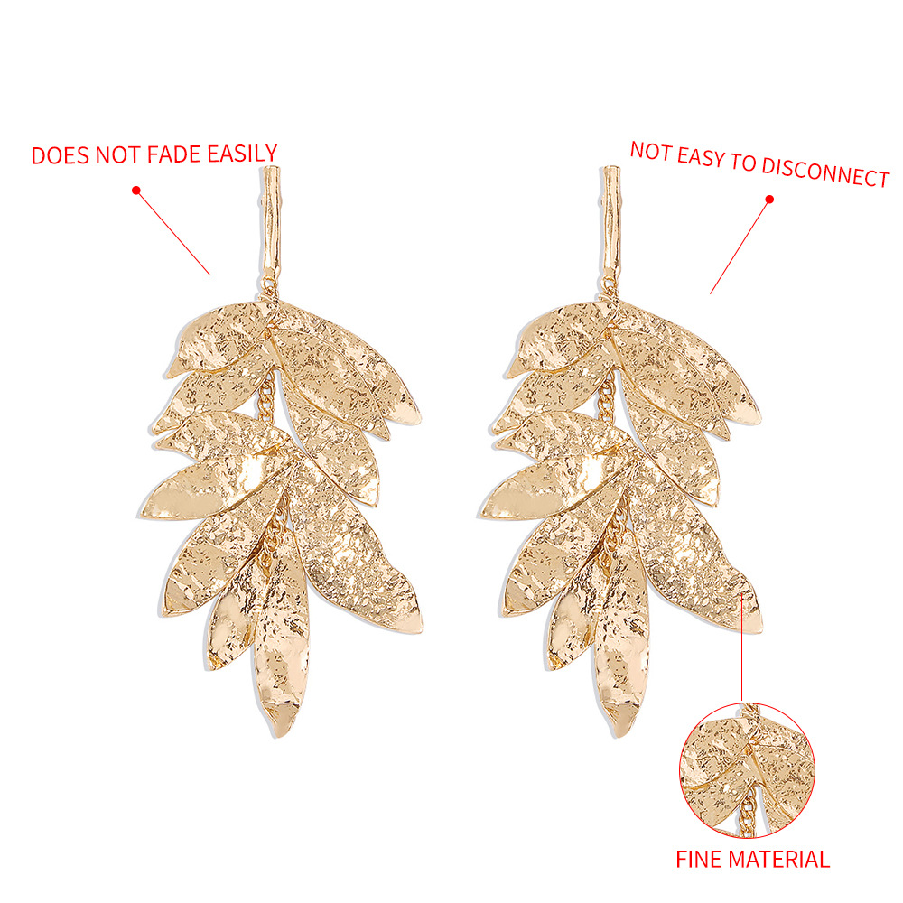 Multi-Layered Leaves Vintage Metallic Tassel Earrings