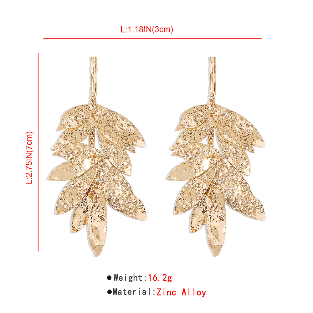 Multi-Layered Leaves Vintage Metallic Tassel Earrings