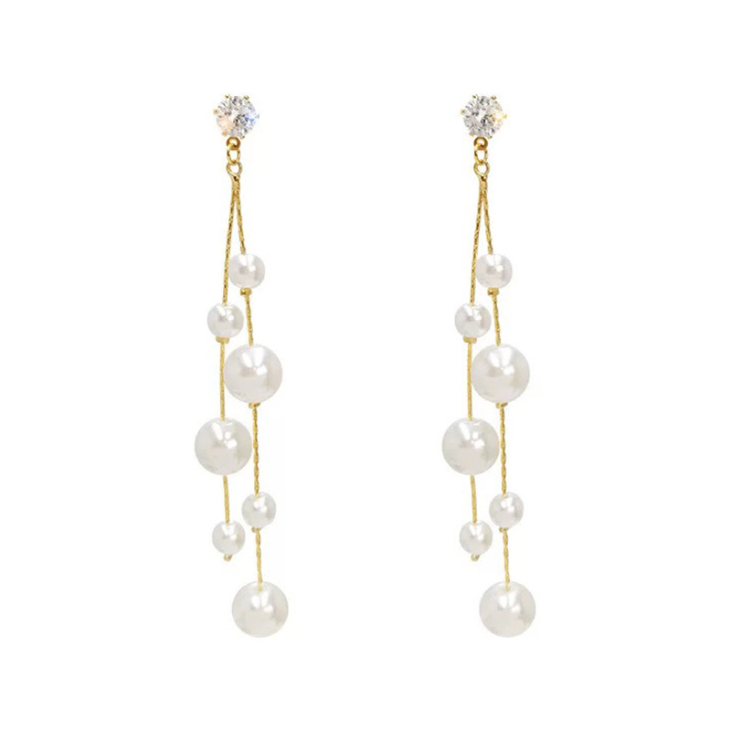 Zirconia Women Long Pearl Tassel Earrings