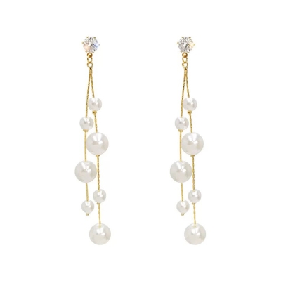 Zirconia Women Long Pearl Tassel Earrings