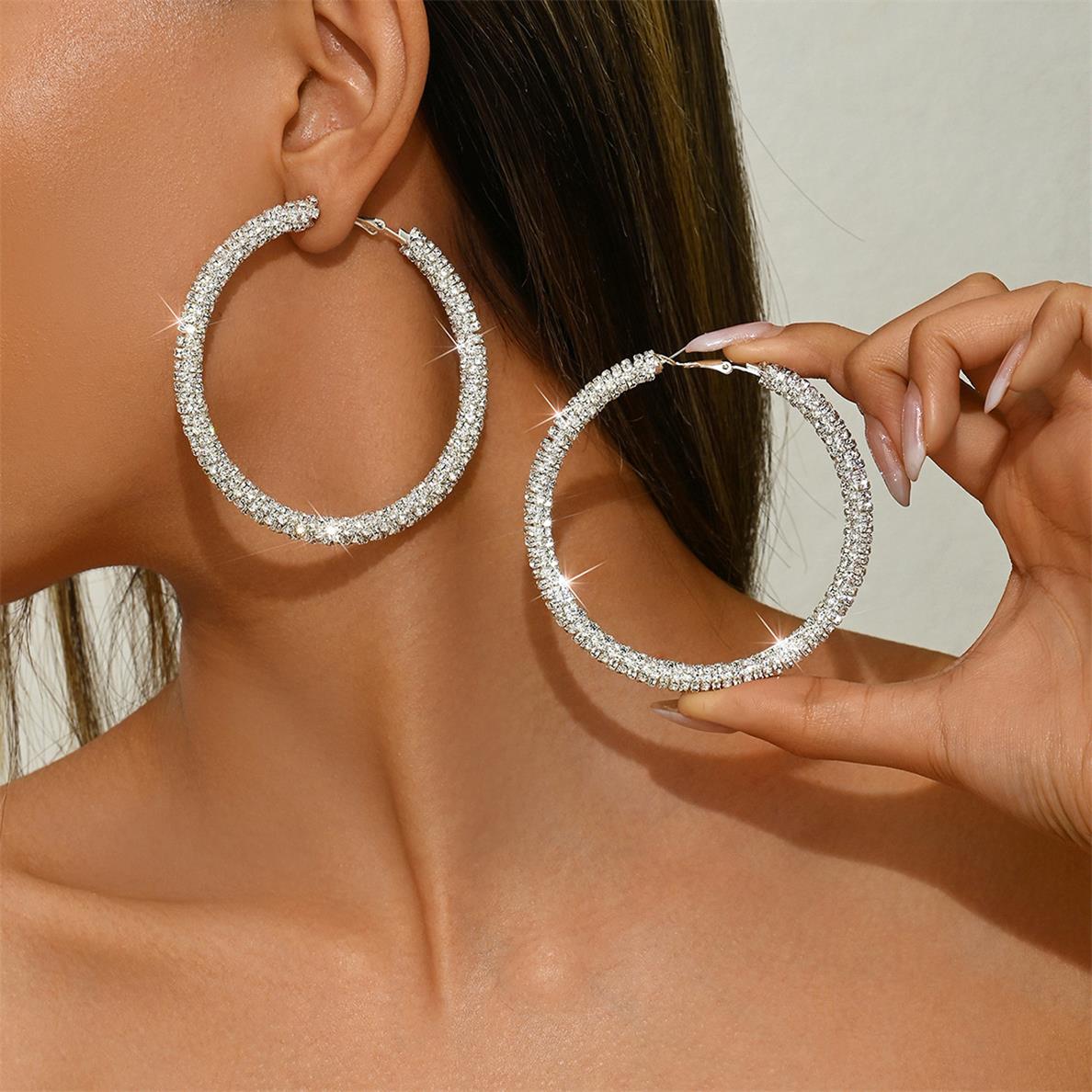 Luxury Exaggerated Inlaid Diamond Large Circle Earrings