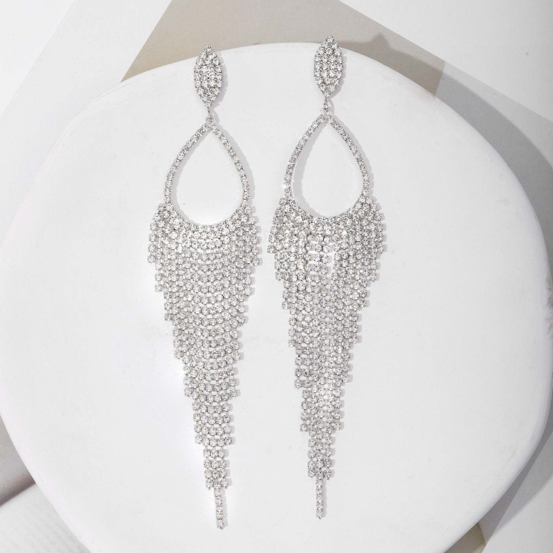 Full Rhinestone Long Tassel Earrings