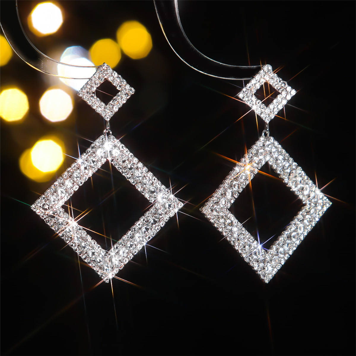 Fashion Geometric Cutout Sparkling Rhinestone Earrings