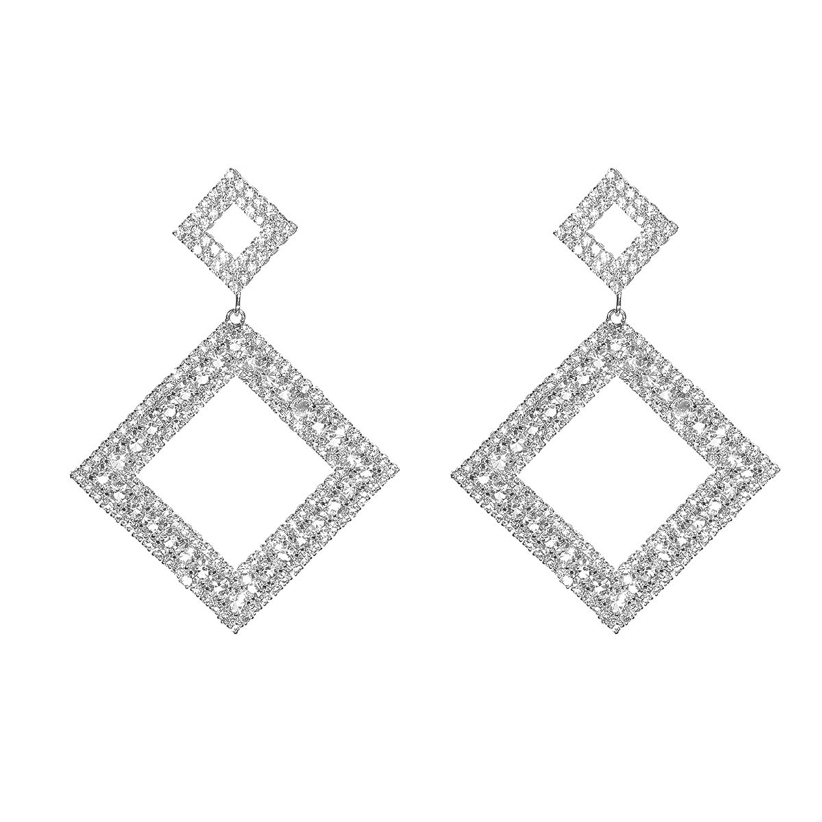 Fashion Geometric Cutout Sparkling Rhinestone Earrings