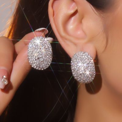 Simple Delicate Full Rhinestone Stud Earrings