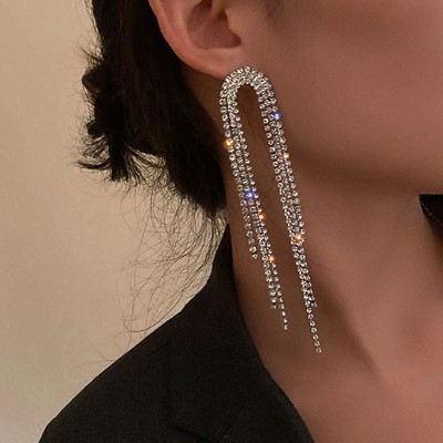 Full Rhinestone Long Tassel Earrings