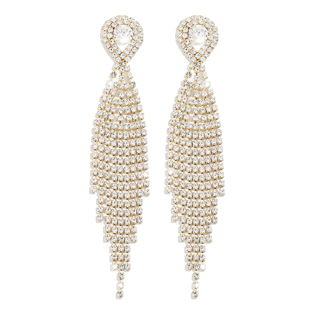 Full Rhinestone Long Tassel Earrings