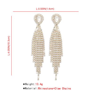 Full Rhinestone Long Tassel Earrings