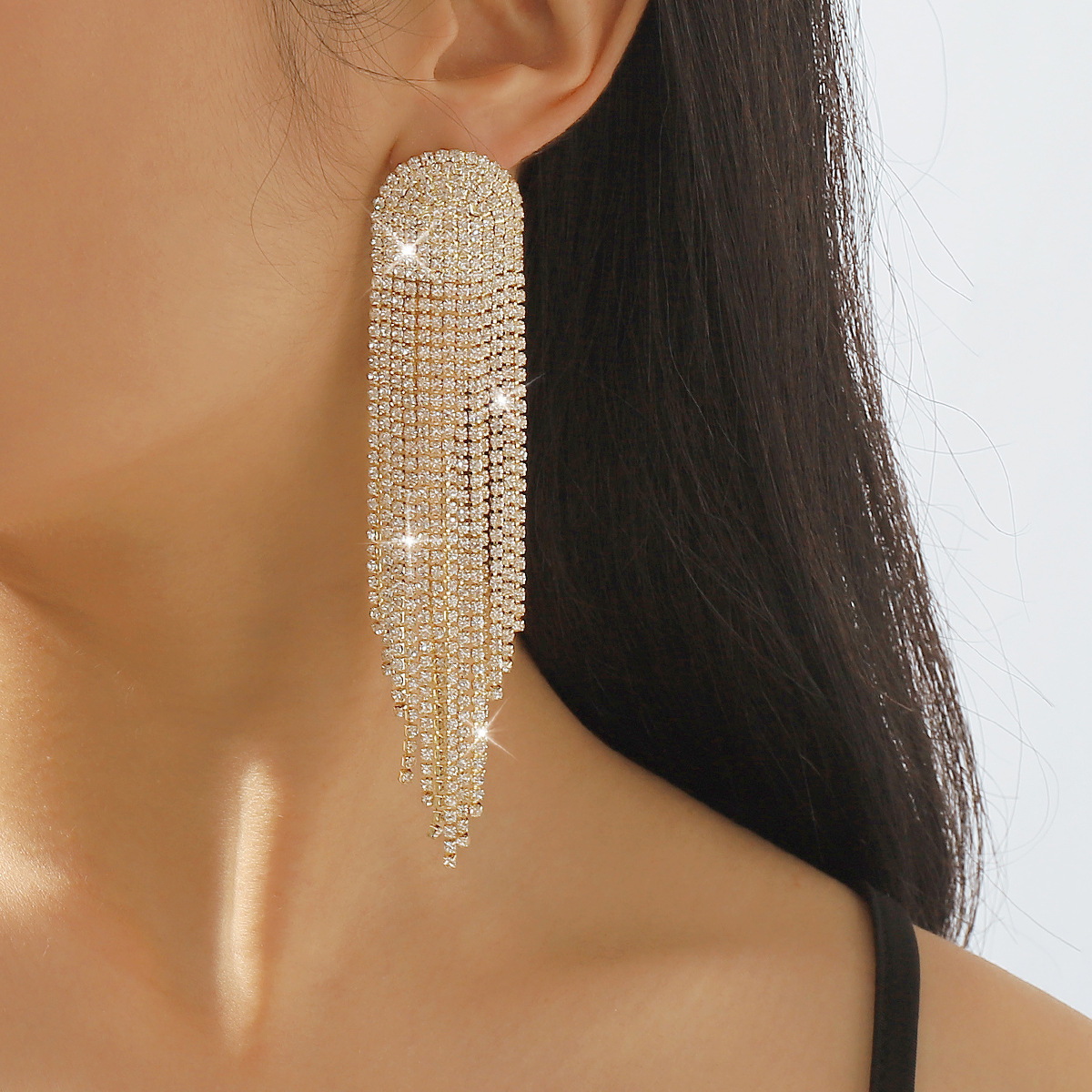 Premium Rhinestone Long Tassel Earrings