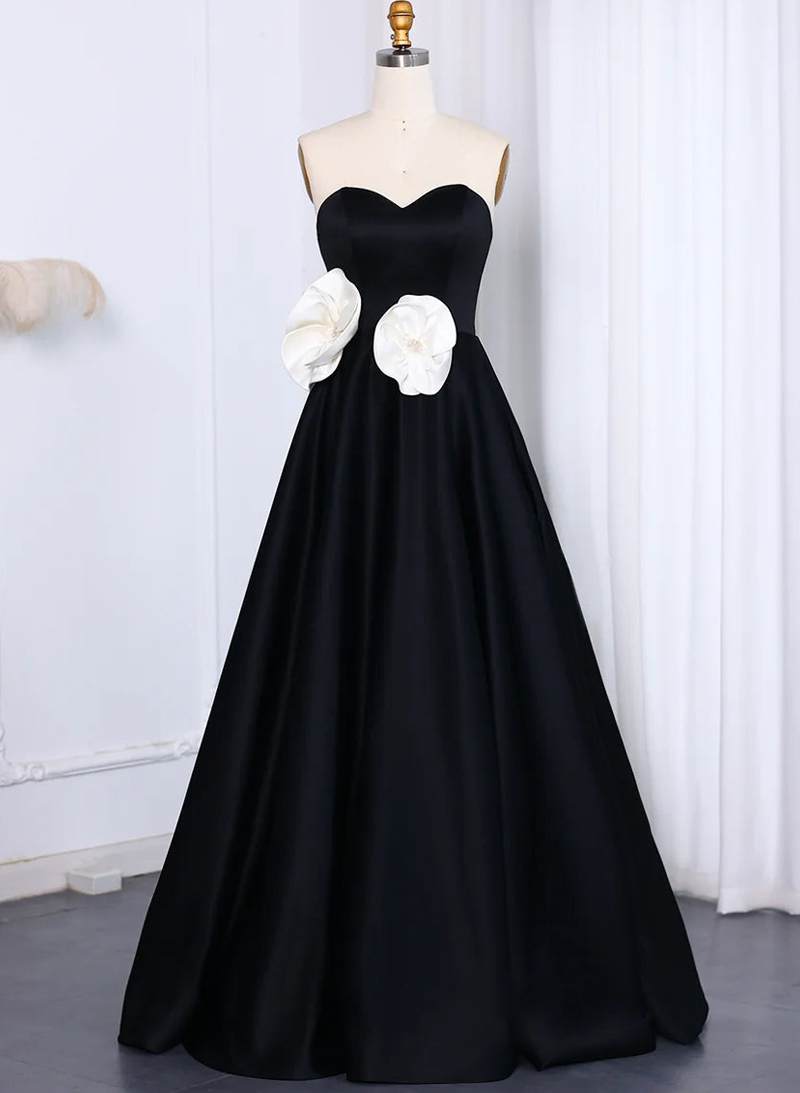 Simple Sweetheart Beading Flower(s) A-Line Satin Evening Dresses