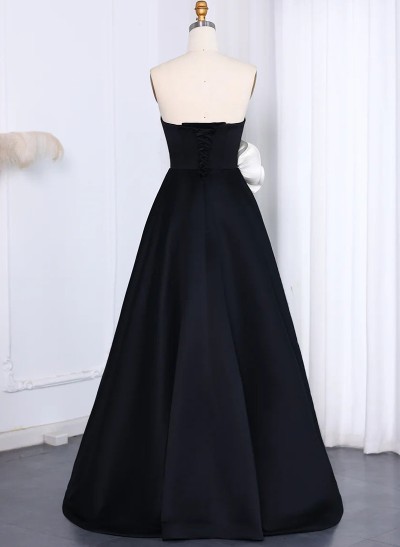 Simple Sweetheart Beading Flower(s) A-Line Satin Evening Dresses