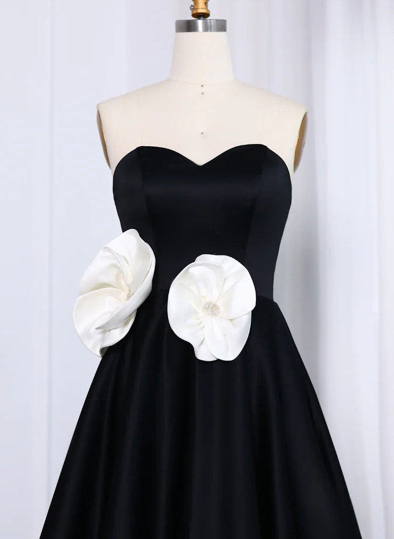 Simple Sweetheart Beading Flower(s) A-Line Satin Evening Dresses