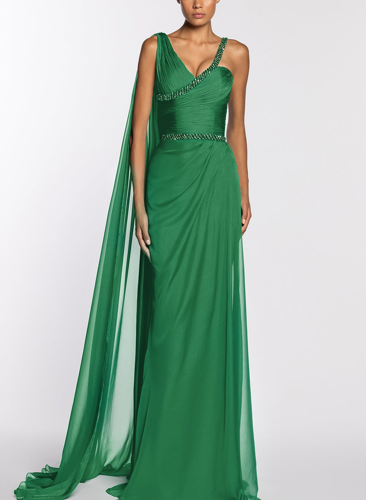 Classic Sleeveless Chiffon Evening Dresses With Sweeping Side Drape