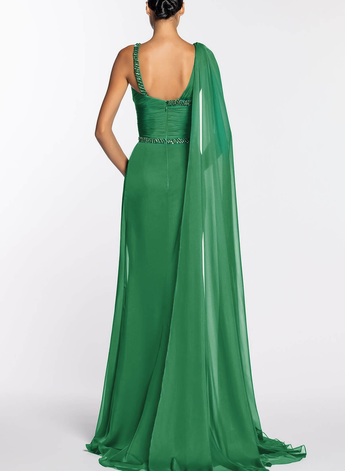 Classic Sleeveless Chiffon Evening Dresses With Sweeping Side Drape