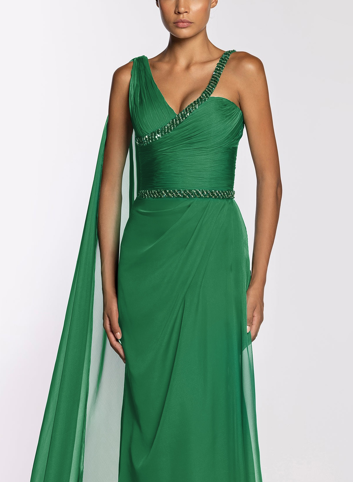 Classic Sleeveless Chiffon Evening Dresses With Sweeping Side Drape