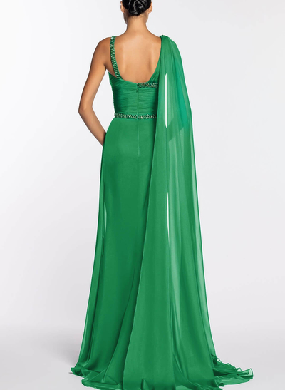 Classic Sleeveless 30D Chiffon Evening Dresses With Sweeping Side Drape