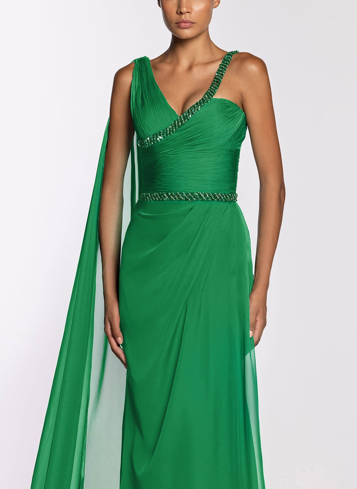 Classic Sleeveless 30D Chiffon Evening Dresses With Sweeping Side Drape