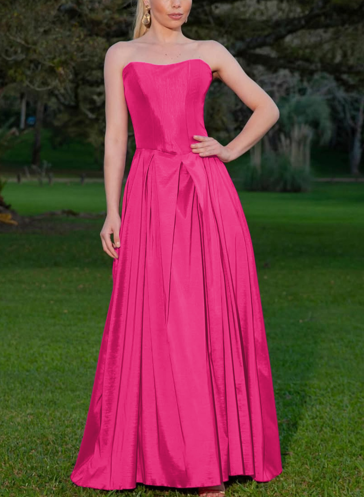 Elegant A-Line Strapless Satin Evening Dresses With Floral Accented Wrap