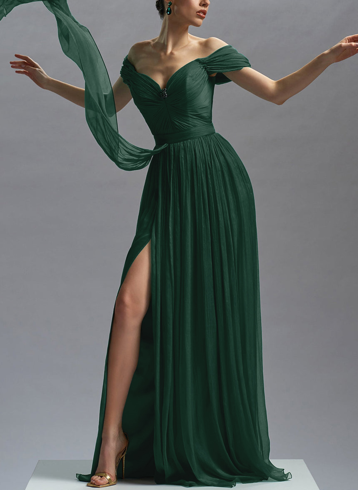 Elegant Off-The-Shoulder Evening Dresses With Sweeping Side Drape