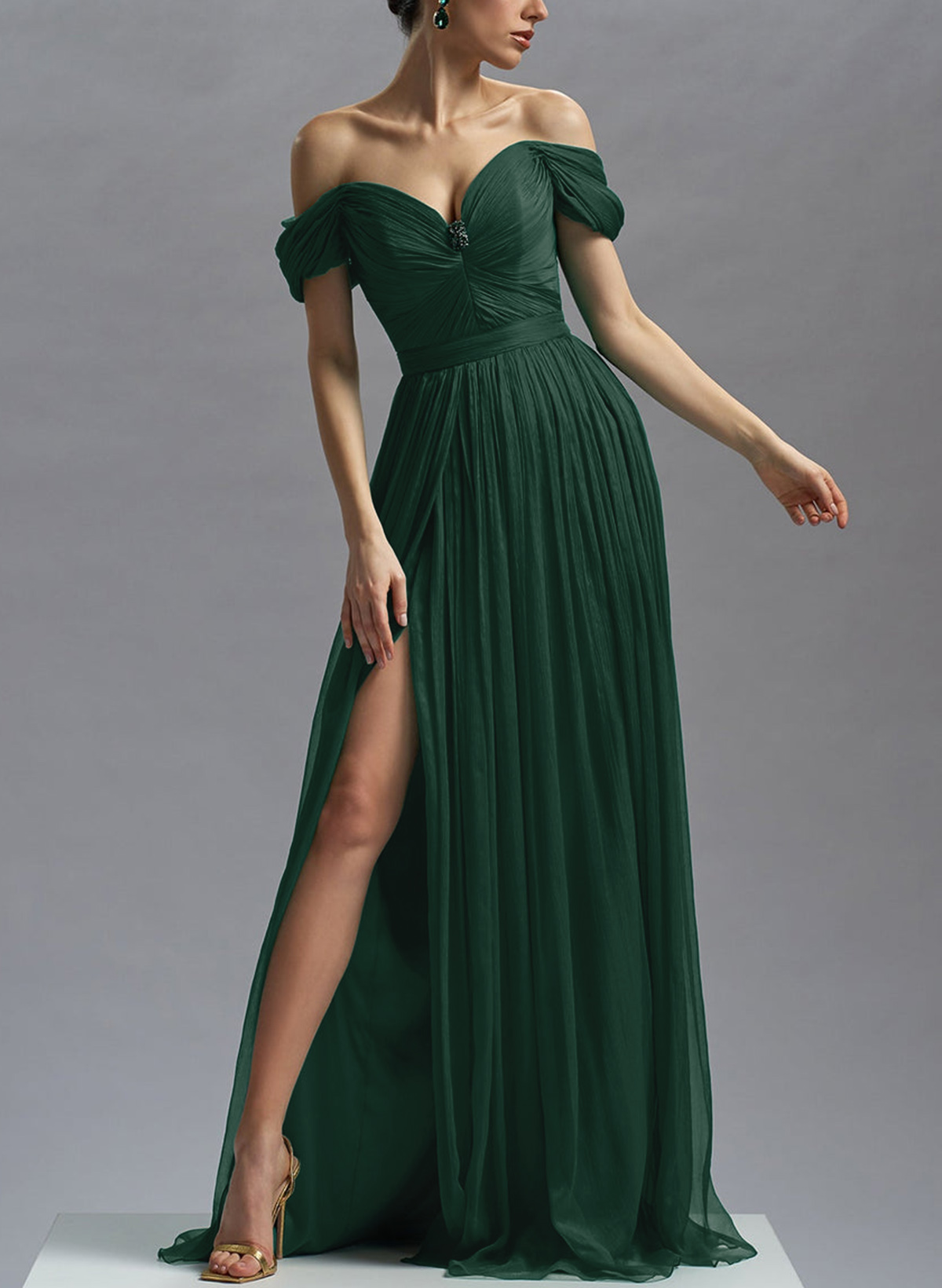 Elegant Off-The-Shoulder Evening Dresses With Sweeping Side Drape