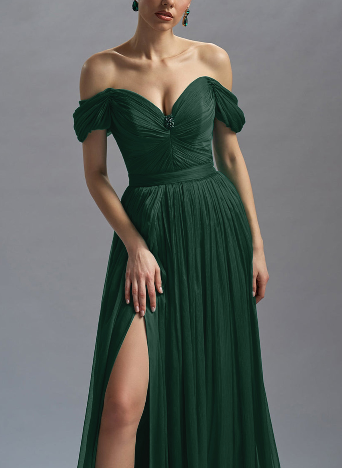 Elegant Off-The-Shoulder Evening Dresses With Sweeping Side Drape