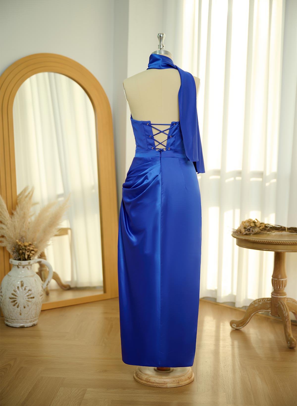 Vintage Inspired Sweetheart Sleeveless Acetate Satin Evening Dresses With High Split