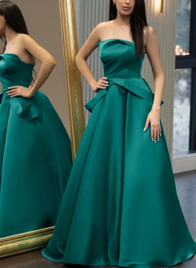 Classic A-Line Strapless Floor-Length Matte Satin Evening Dresses