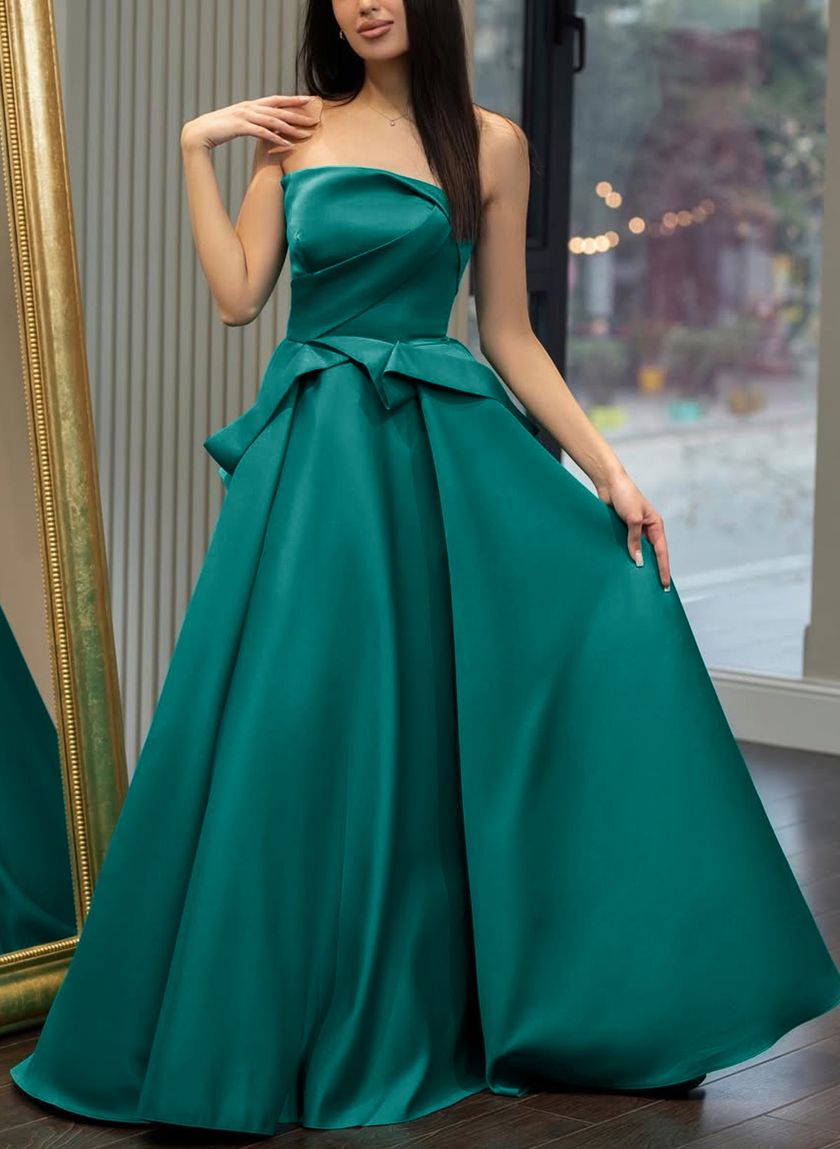 Classic A-Line Strapless Floor-Length Matte Satin Evening Dresses