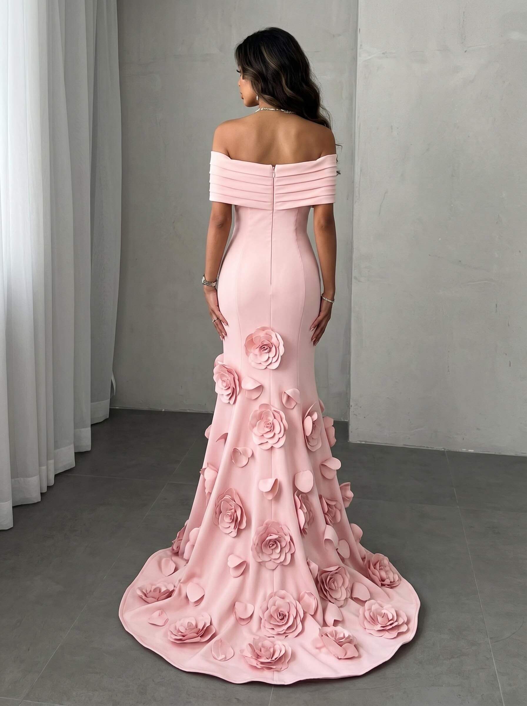 Flattering Off-The-Shoulder Flower(s) Mermaid Sweep Train Elastic Satin Evening Dresses